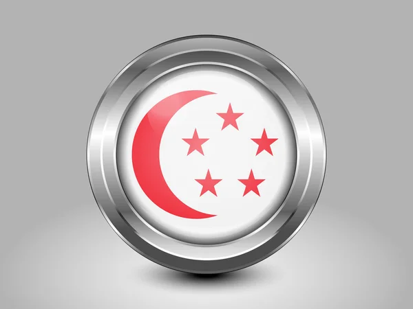 Singapore Variant Flag. Metal Round Icon — Stock Vector
