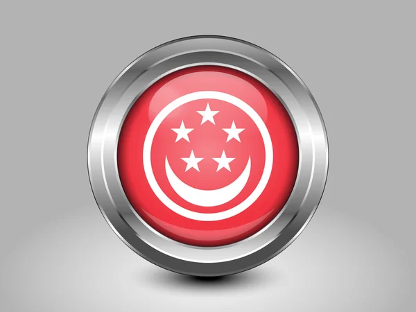 Singapore Variant Flag. Metal Round Icon — Stock Vector