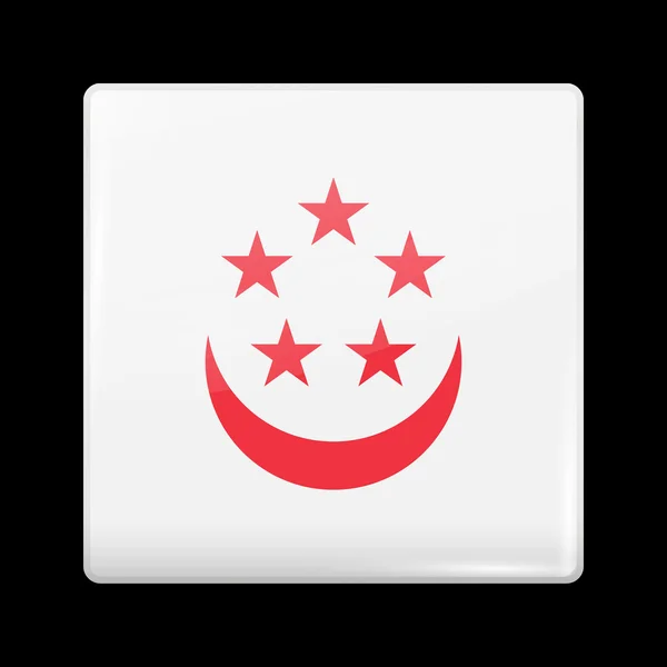 Bandera variante de Singapur. Icono vidrioso forma cuadrada — Vector de stock