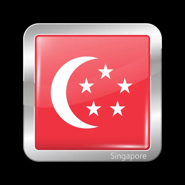 Bendera Variasi Singapura. Bentuk Alun-Alun Ikon Logam - Stok Vektor