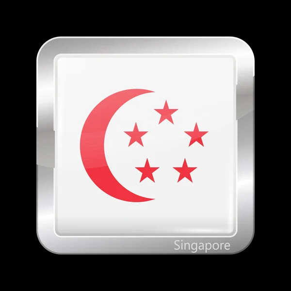 Bendera Variasi Singapura. Bentuk Alun-Alun Ikon Logam - Stok Vektor