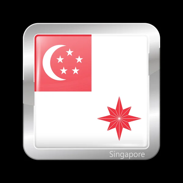 Bendera Variasi Singapura. Bentuk Alun-Alun Ikon Logam - Stok Vektor