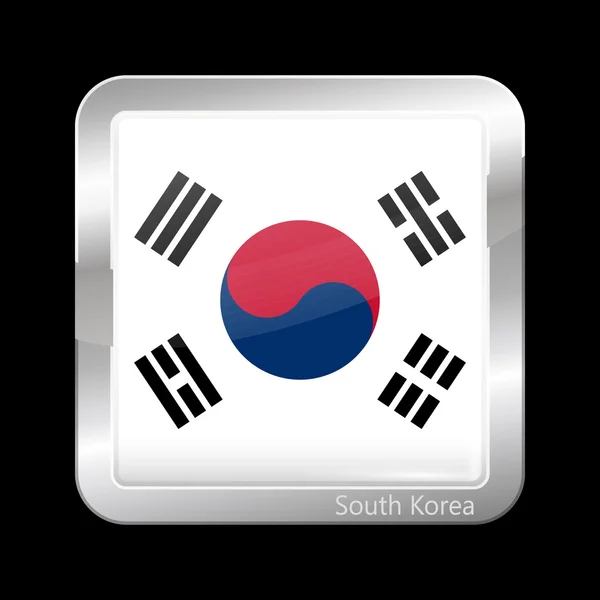 Flag of South Korea. Metallic Icon Square Shape — Stock vektor