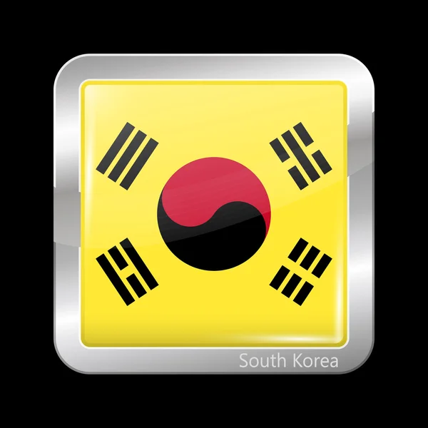 Südkoreanische Flagge. metallische Symbolform quadratisch — Stockvektor