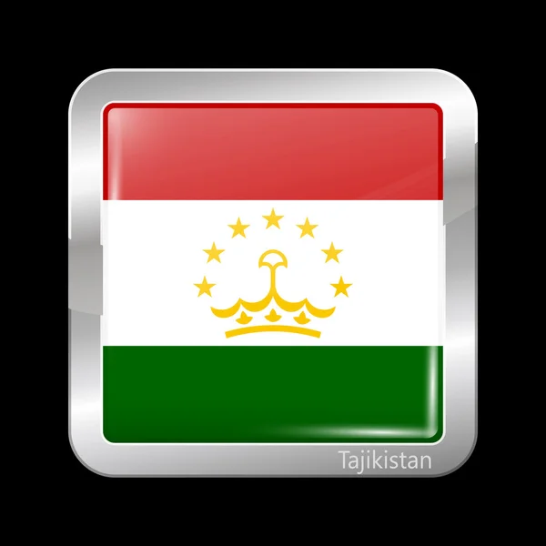 Bandiera Variante Tagikistan. Icona metallica Forma quadrata — Vettoriale Stock