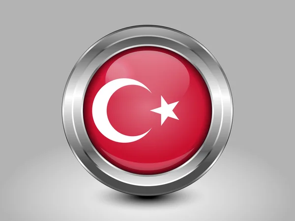Bendera Turki. Ikon Bundar Logam - Stok Vektor