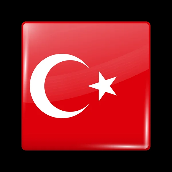Bandera variante de Turquía. Icono vidrioso forma cuadrada — Vector de stock