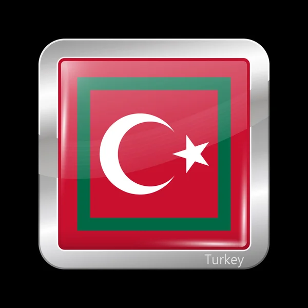 Bandeira da Variante da Turquia. Forma quadrada do ícone metálico — Vetor de Stock