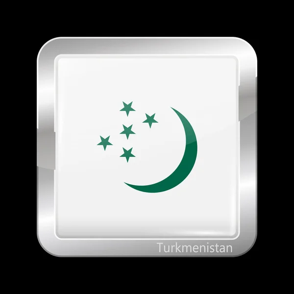 Turkmenistan Variant Flag. Metallic Icon Square Shape — Stock Vector