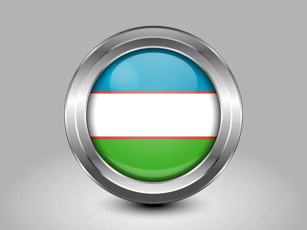 Uzbekistan Variant Flag. Metal Round Icon — Stock Vector