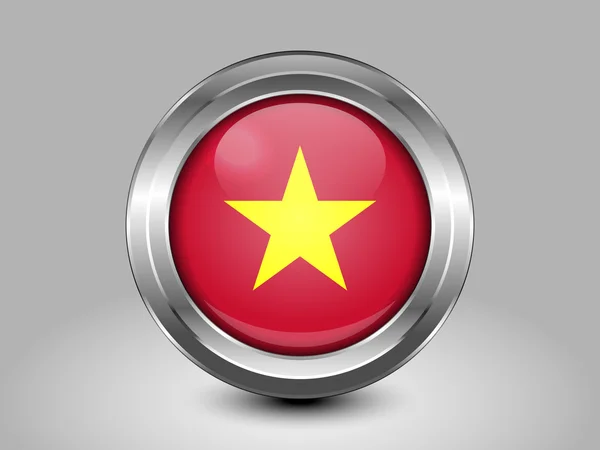 Bandera de Vietnam. Icono redondo de metal — Vector de stock