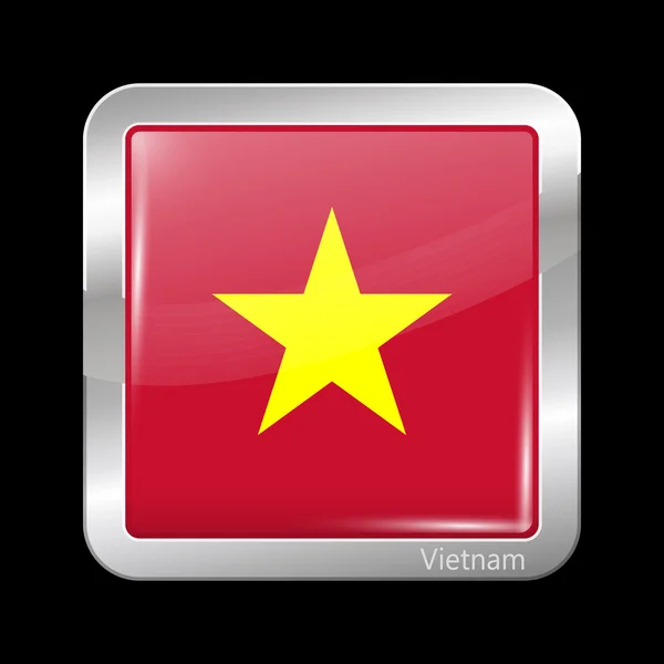 Flag of Vietnam. Metallic Icon Square Shape — Stock Vector