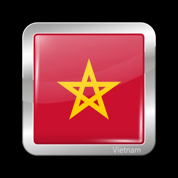 Bandeira da Variante do Vietname. Forma quadrada do ícone metálico — Vetor de Stock