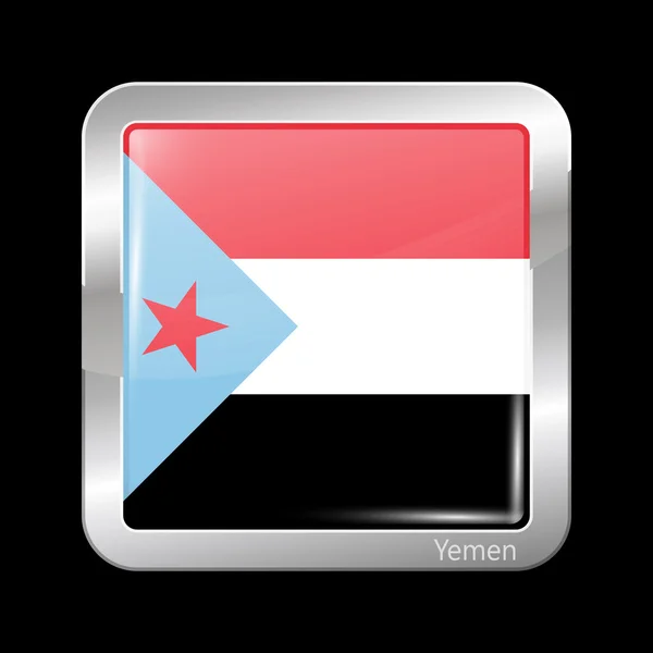 南イエメンの国旗。金属アイコン四角の図形 — ストックベクタ