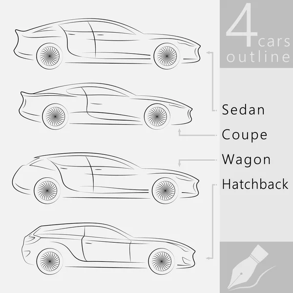 Sílhueta de Veículo Conceito. Variantes de carro corpo Vector contornos — Vetor de Stock