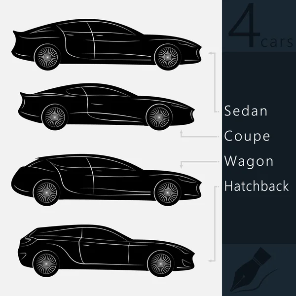 Sílhueta de Veículo Conceito. Variantes de carro corpo Vector contornos — Vetor de Stock