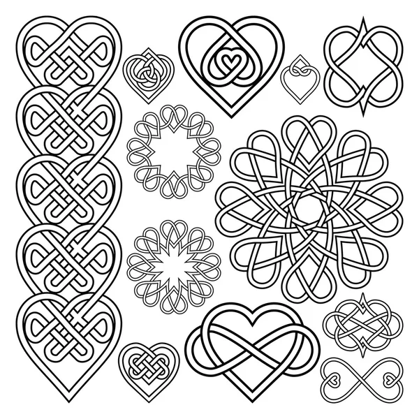 Набор сердец, сплетенных в кельтский узел — стоковый вектор