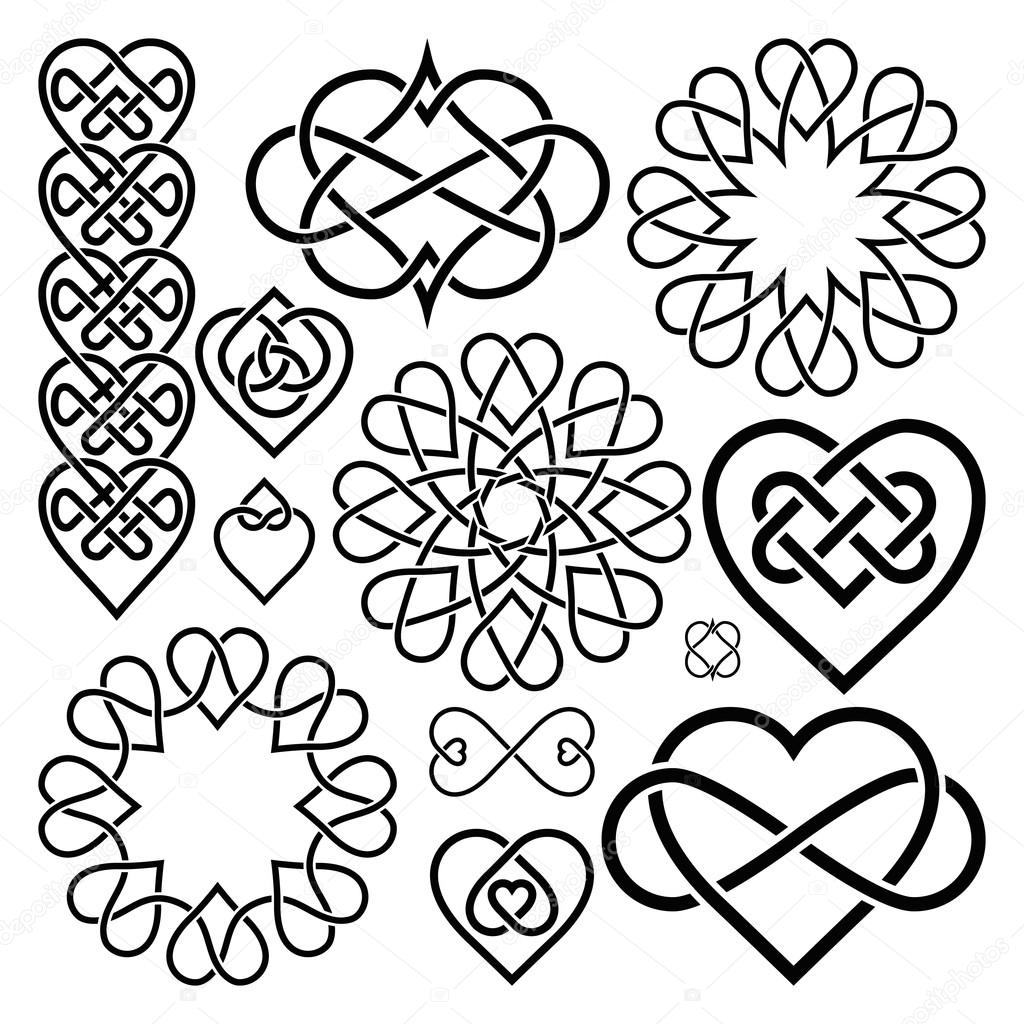 Set Hearts Intertwined in Celtic Knot