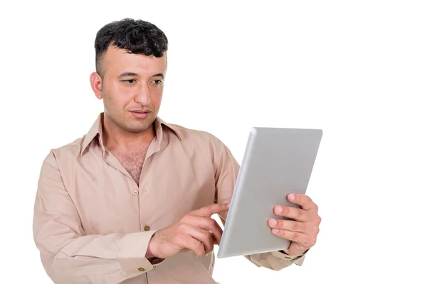 Biznesmen z komputerem palmtop. — Zdjęcie stockowe