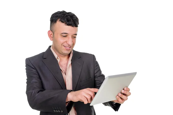 Empresário com um computador palmtop . — Fotografia de Stock