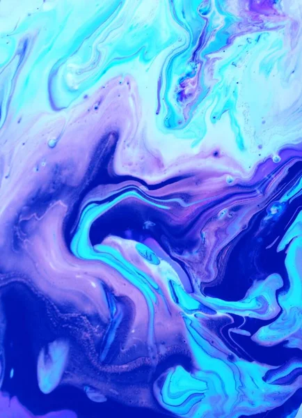 Abstract purple-blue marble background. Acrylic paint flows freely and creates an interesting structure. Colorful texture of natural stone. Psychedelic biomorphic background art design