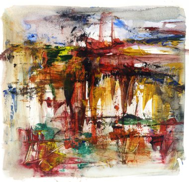 Renkli manzara, soyut akrilik boya