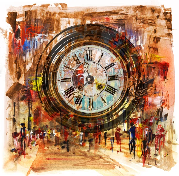 People and Time, acrylic painting