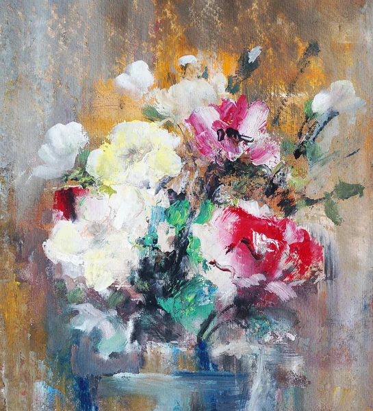 Bodegón pintado con rosas blancas y rojas, ilustración —  Fotos de Stock