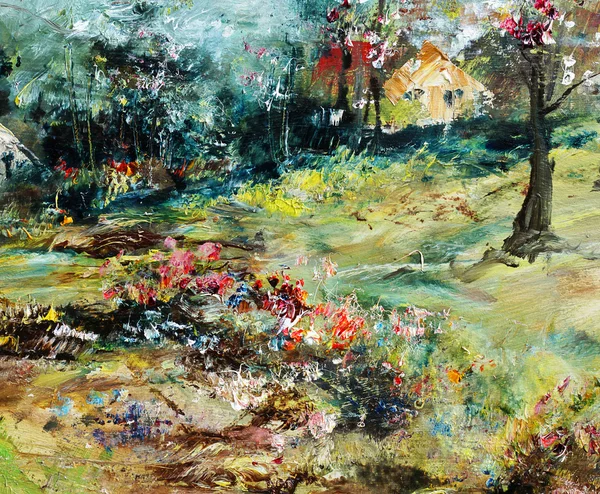 Paisaje de primavera, pintura al óleo —  Fotos de Stock