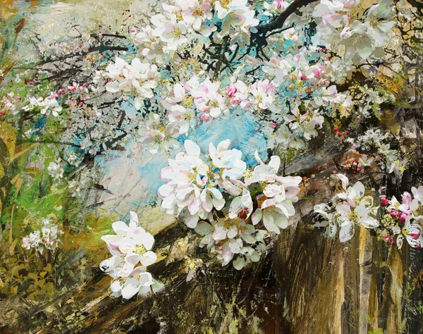 Jabłko kwiaty, malarstwo olejne i mieszana — Zdjęcie stockowe