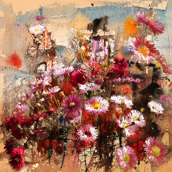 Autumn flowers, mixed media — Stock Photo, Image