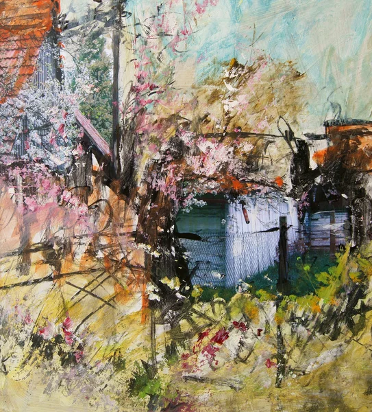 Primavera paisagem, pintura a óleo — Fotografia de Stock