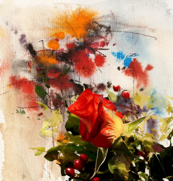 Rozen en zonnige dag, aquarel en mixed media — Stockfoto