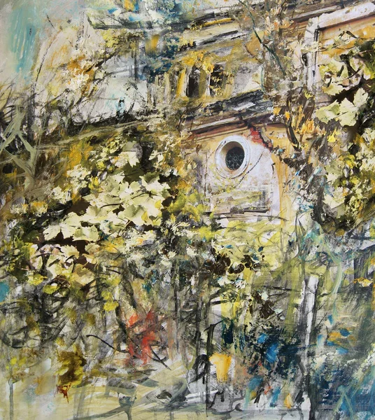 Jardín con vides, pintura al óleo —  Fotos de Stock