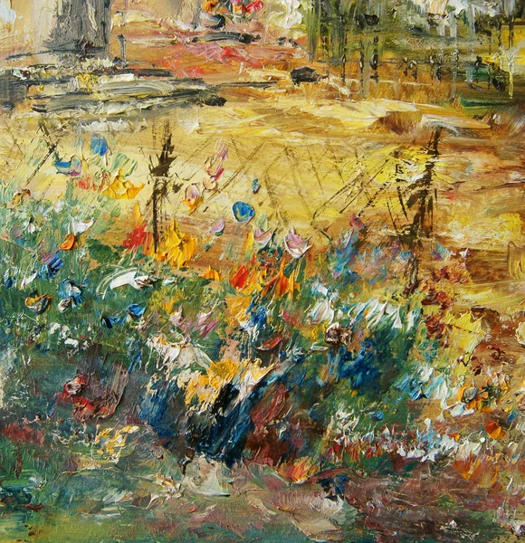 Garden with flowers, oil painting