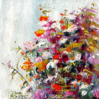Pembe ve kırmızı çiçekler, resim sanat