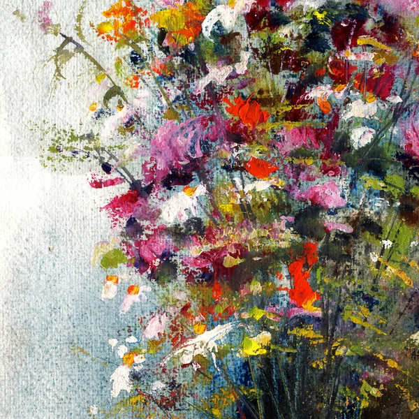 Vita och röda blommor, konst måleri — Stockfoto