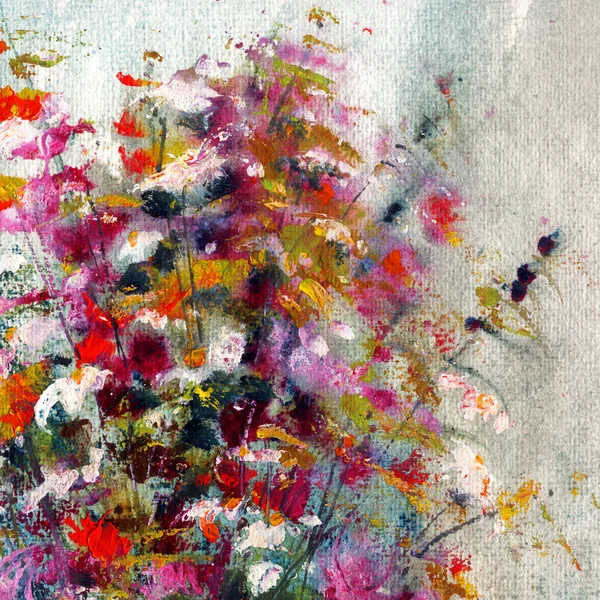Beyaz, pembe ve kırmızı çiçekler, resim sanat — Stok fotoğraf