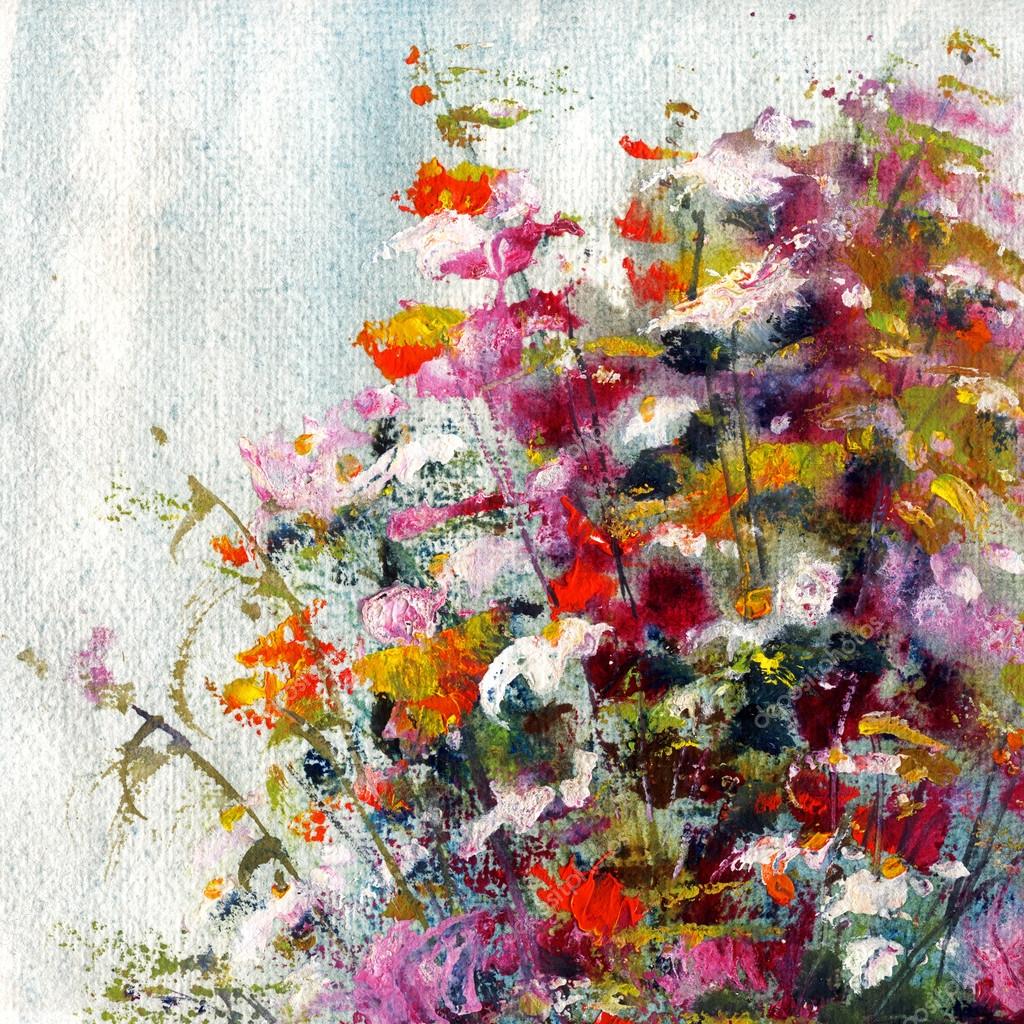 Pink and red flowers, art painting