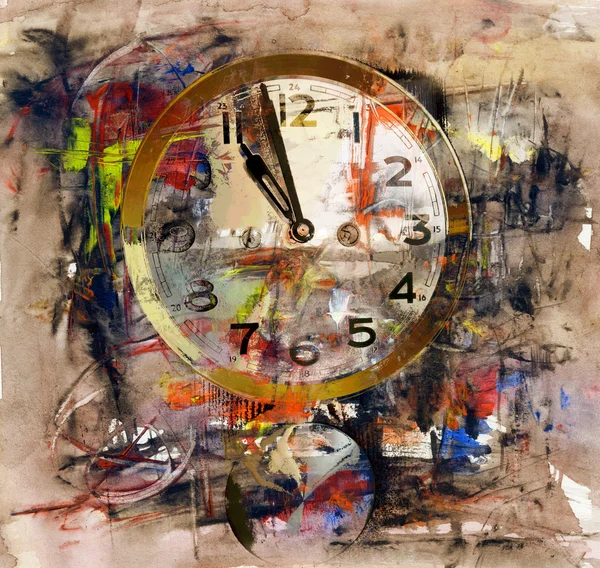 Time, art acrylic painting on paper and mixed media — Stock Photo, Image