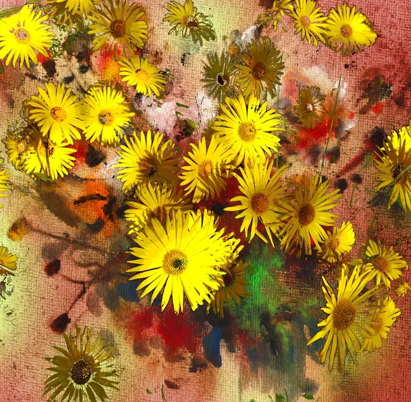Gelbe Blumen, gemischte Medien — Stockfoto