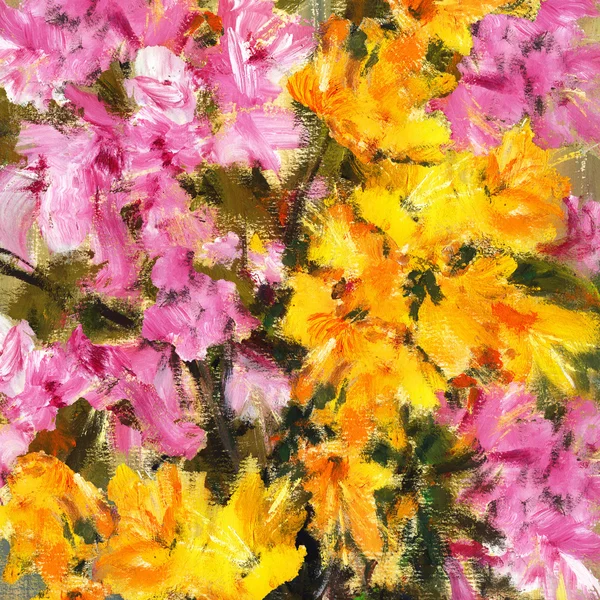 Kwiaty różowe i żółte abstrakcyjny malowanie — Zdjęcie stockowe