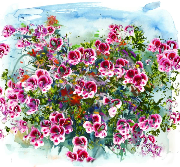 Fleurs violettes peinture abstraite, illustration aquarelle — Photo