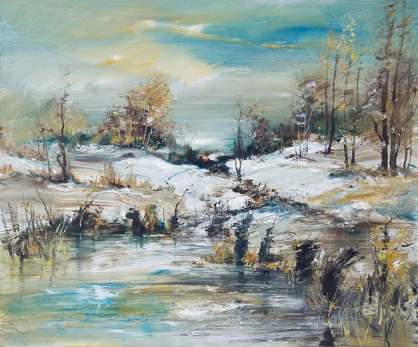 Winter landscape, oil painting