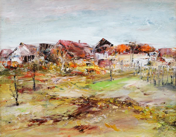 Casas de aldeia, pintura a óleo — Fotografia de Stock