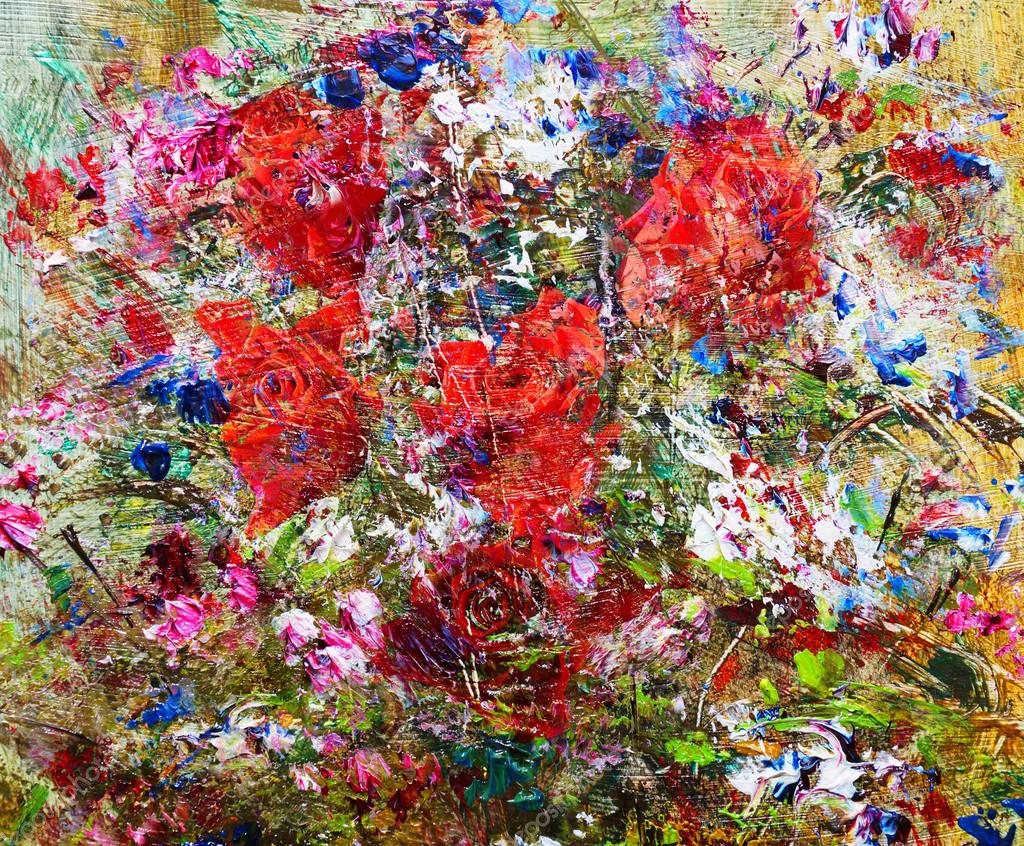 Bouquets of roses, abstract oil painting — Stock Photo © kvocek 96252994