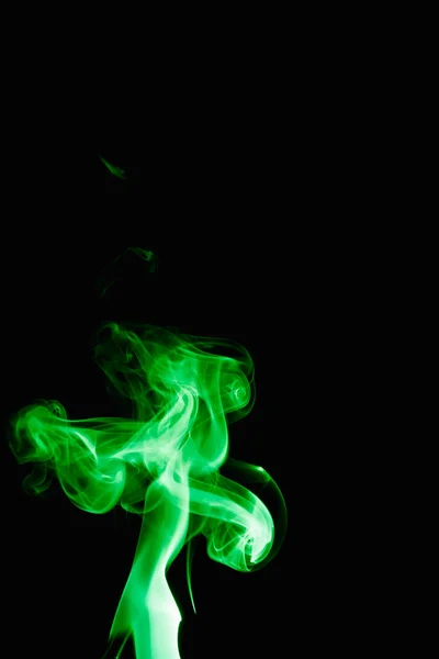 Whimsical Curls Shapes Green Smoke Dark Background Streaming Smoke Burning — Stock Photo, Image