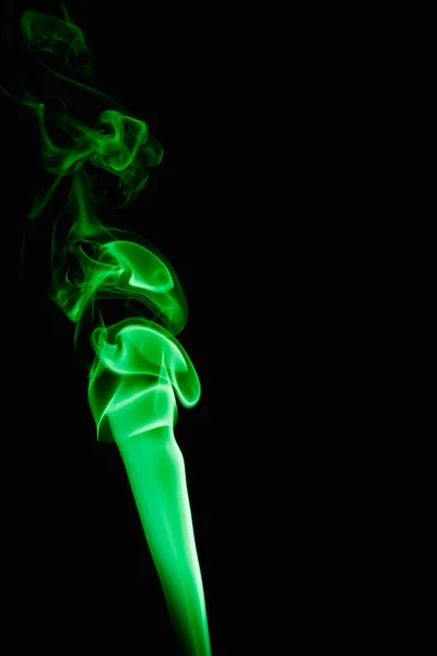 Whimsical Curls Shapes Green Smoke Dark Background Streaming Smoke Burning — Stock Photo, Image