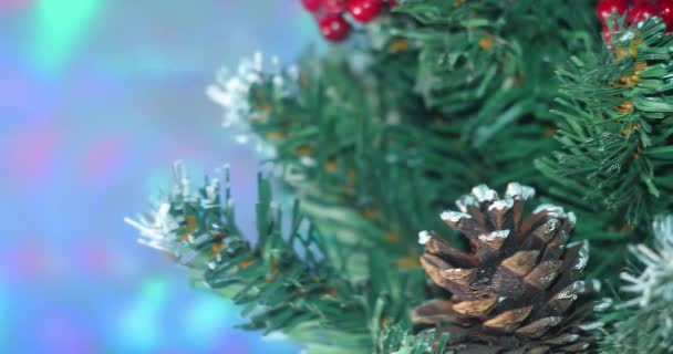 Christmas is on the way. New Year and Christmas mood. Christmas tree decorations and Christmas tree in the background. Flight of the camera near the New Year tree. — Stock Footage Christmas Way New Year Christmas Mood Christmas Tree Decorations Christmas Royalty Free Stock Footage
