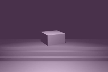 Saf pembe duvar, sahne ve adımlar, spot ışıklarıyla aydınlatılmış. Fotoğraf nesneleri eklemek için sahne. Ateş etmek için 3 boyutlu kaide. 3B görüntüleme.